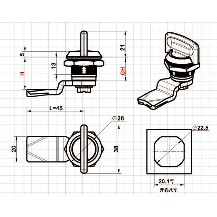 نوع المقبض Cam Lock-A6306-3