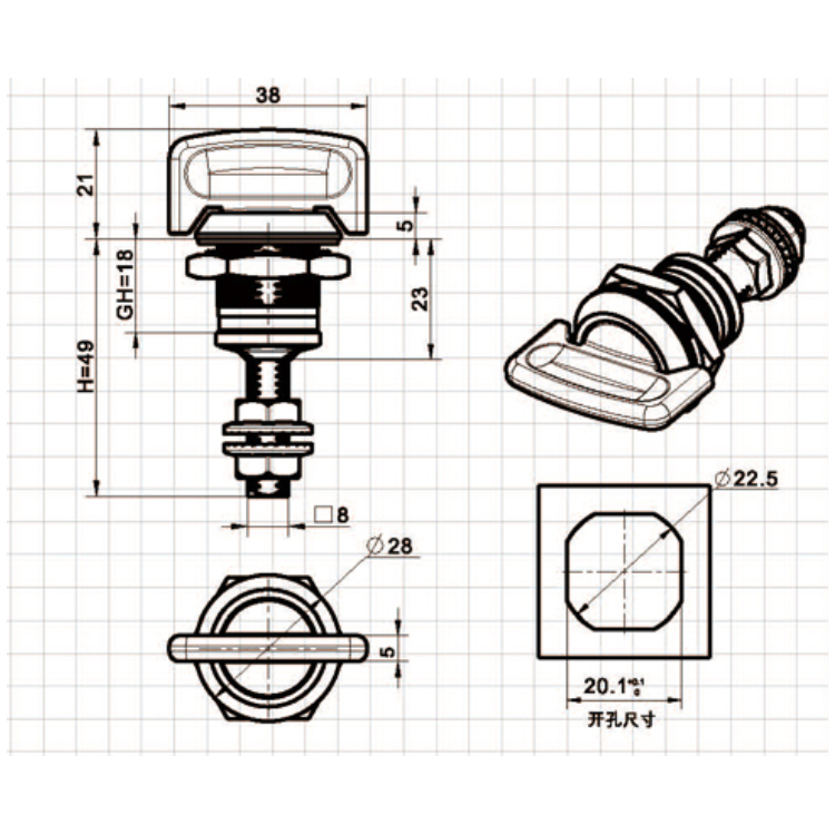 نوع المقبض قابل للتعديل Cam Lock-A6308-3